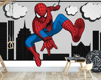 Papier peint Spiderman pour chambre de garçons, décoration murale super-héros pour salle de jeux pour enfants, papier peint Spiderman pour chambre de garçon, décoration murale pour chambre d'enfant