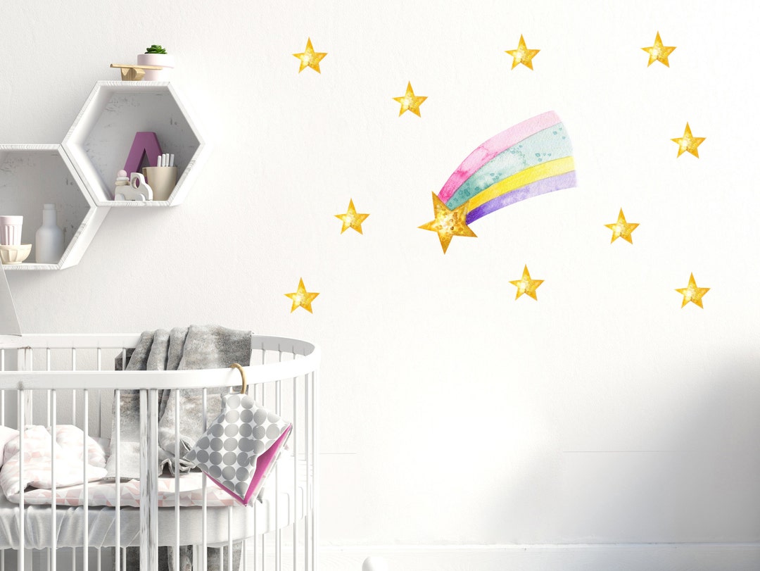 Rainbow Wall Decals. Set of 5 Stars Nursery Stickers. Kids Room Decor