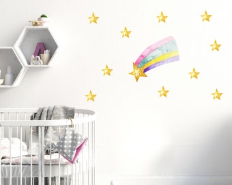 Rainbow Wall Decals. Set of 5 Stars Nursery Stickers. Kids Room Decor. Rainbow and Stars Wall Decal. Rainbow Decals Above Bed for Kids ds161