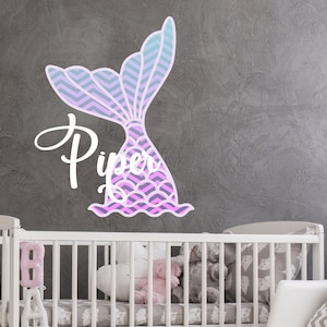 Name Mermaid Wall Decal above crib name for Girl Mermaid Tail Wall Decor Mermaid Nursery