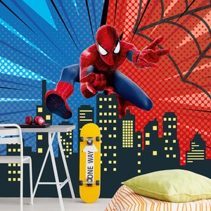 Spiderman Tapete für Jungenzimmer, Superheld Spiderman Wandbild, Tapete Superheld, SpiderMan für Kinderzimmer, Tapete Kinderzimmer