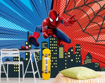 Papier peint Spiderman pour chambre de garçon, décoration murale Spiderman super-héros, papier peint super-héros, SpiderMan pour chambre d'enfant, papier peint chambre d'enfant