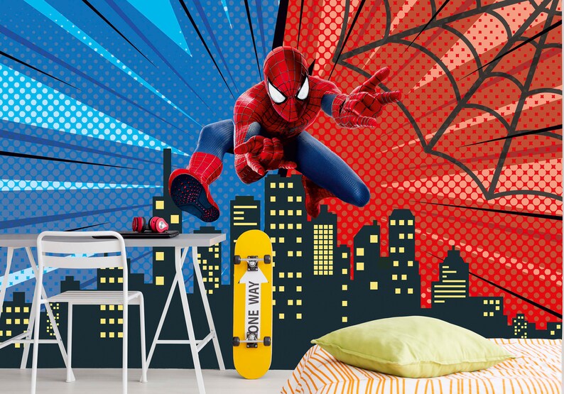 Spiderman Wallpaper for Boy's Room, Superhero Spiderman Wall Mural, Wallpaper Superhero, SpiderMan for Children Room, Wallpaper Nursery imagen 1