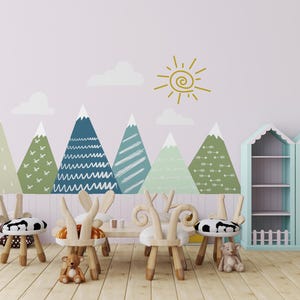 Mountain Wall Decal for Kids Room. Adventure Wall Decal Nursery. Woodland Boys Room Decal. Large Mountain Mural. Mountain Sticker FS54 image 6