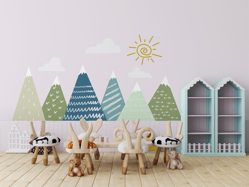 Mountain Wall Decal for Kids Room. Adventure Wall Decal Nursery. Woodland Boys Room Decal. Large Mountain Mural. Mountain Sticker FS54 image 6