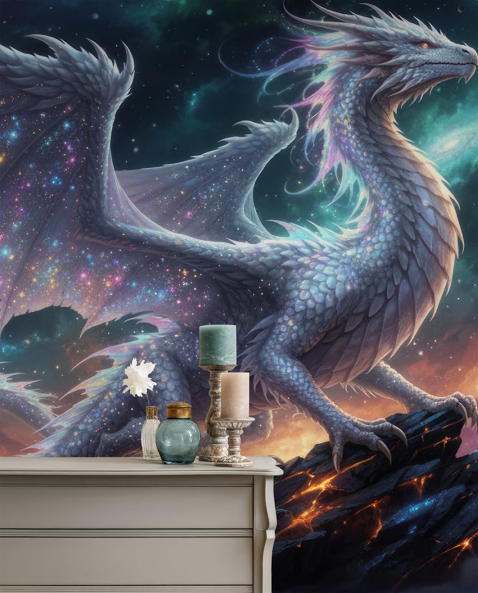 Magical Dragon Peel and Stick Wallpaper, Bedroom Wall Mural, Fantasy ...