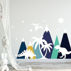 Mountain Wall Decals. Dino Park Kids Room Decor. Large Mountain. Mountain Dinosaur Stickers. Jurassic Nursery Decal. Stars and Moon ds184