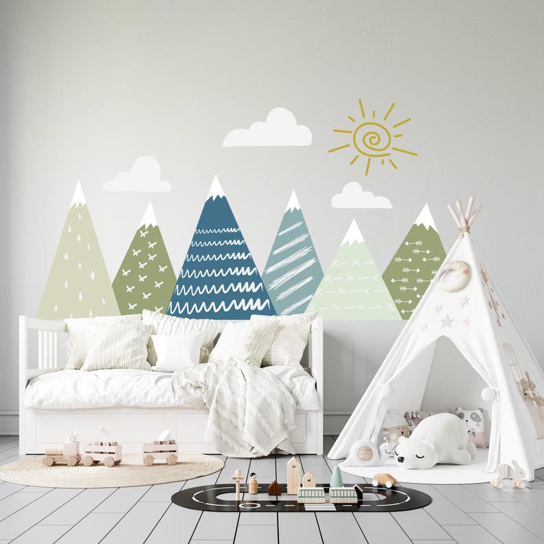 Mountain Wall Decal for Kids Room. Adventure Wall Decal Nursery. Woodland Boys Room Decal. Large Mountain Mural. Mountain Sticker FS54 image 2