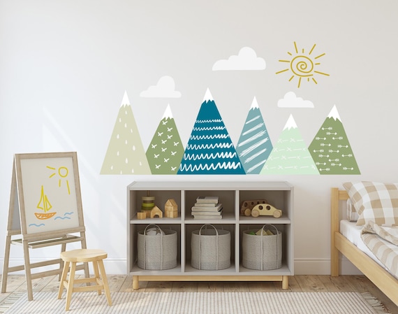 Mountain Wall Decal for Kids Room. Adventure Wall Decal Nursery. Woodland Boys Room Decal. Large Mountain Mural. Mountain Sticker FS54