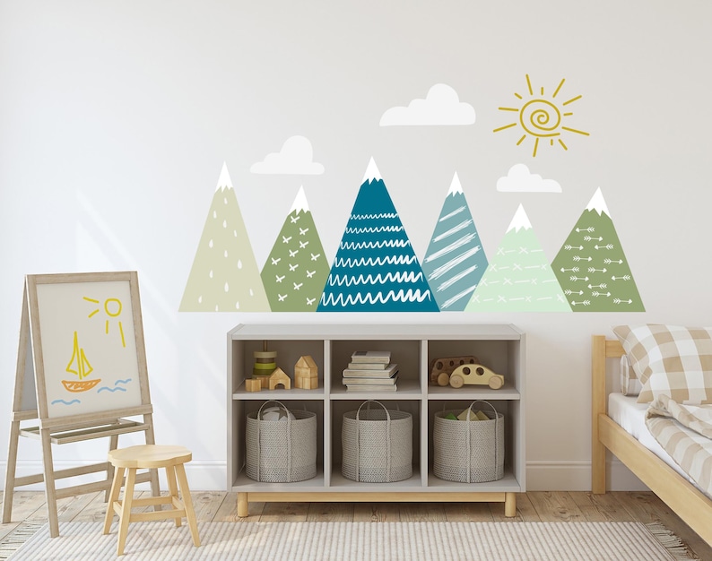 Mountain Wall Decal for Kids Room. Adventure Wall Decal Nursery. Woodland Boys Room Decal. Large Mountain Mural. Mountain Sticker FS54 image 1