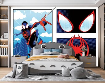 Spiderman Wallpaper for Teen Room Peell and Stick, Superhero Comics Wall Mural PVC Free, Spiderman Wallpaper Remuvable for Children Room