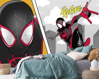 Superhero Wallpaper für Jungen Schlafzimmer, Spiderman Kinderzimmer Tapete, Abnehmbares Spiderman Wandbild, Superhelden-Kinderzimmerdekor