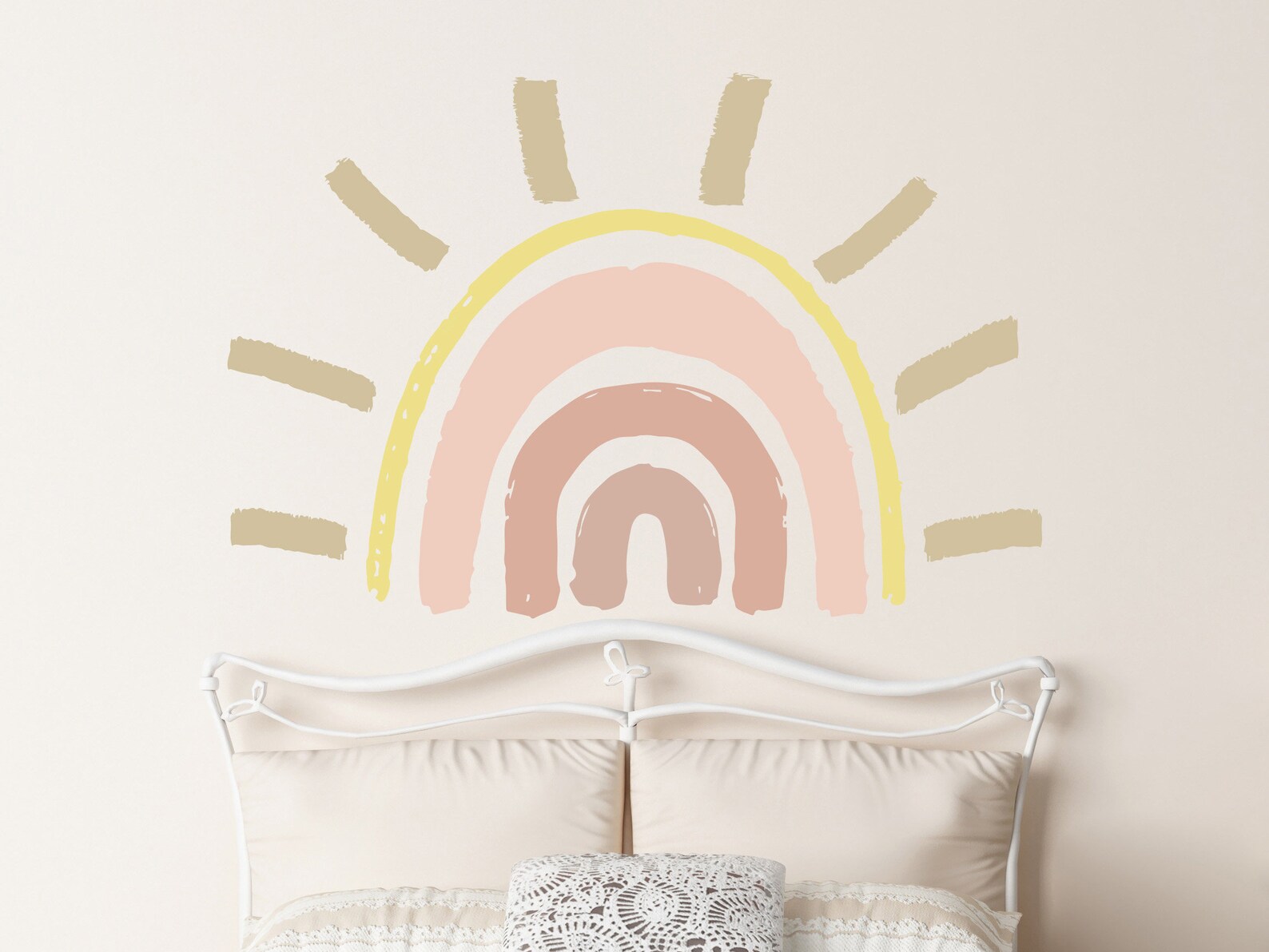 Boho Rainbow Sun Wall Decal. Sun Decal for Above Bed. Large | Etsy