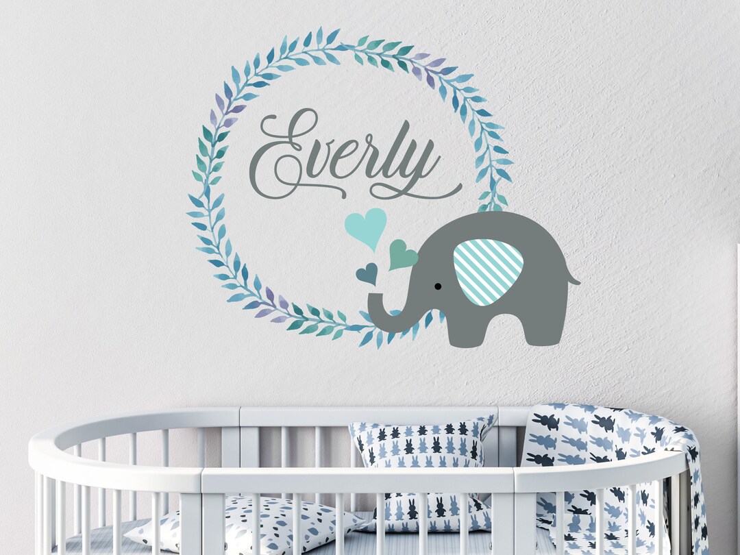 Elephant Name Wall Decal Above Bed. Elephant Nursery Wall Etsy