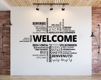 Large Welcome Office Wall Decal BIG Welcome Language Sign Vinyl Decal Personalized Hall Lobby Decor Office Wall Decor Motivational Art