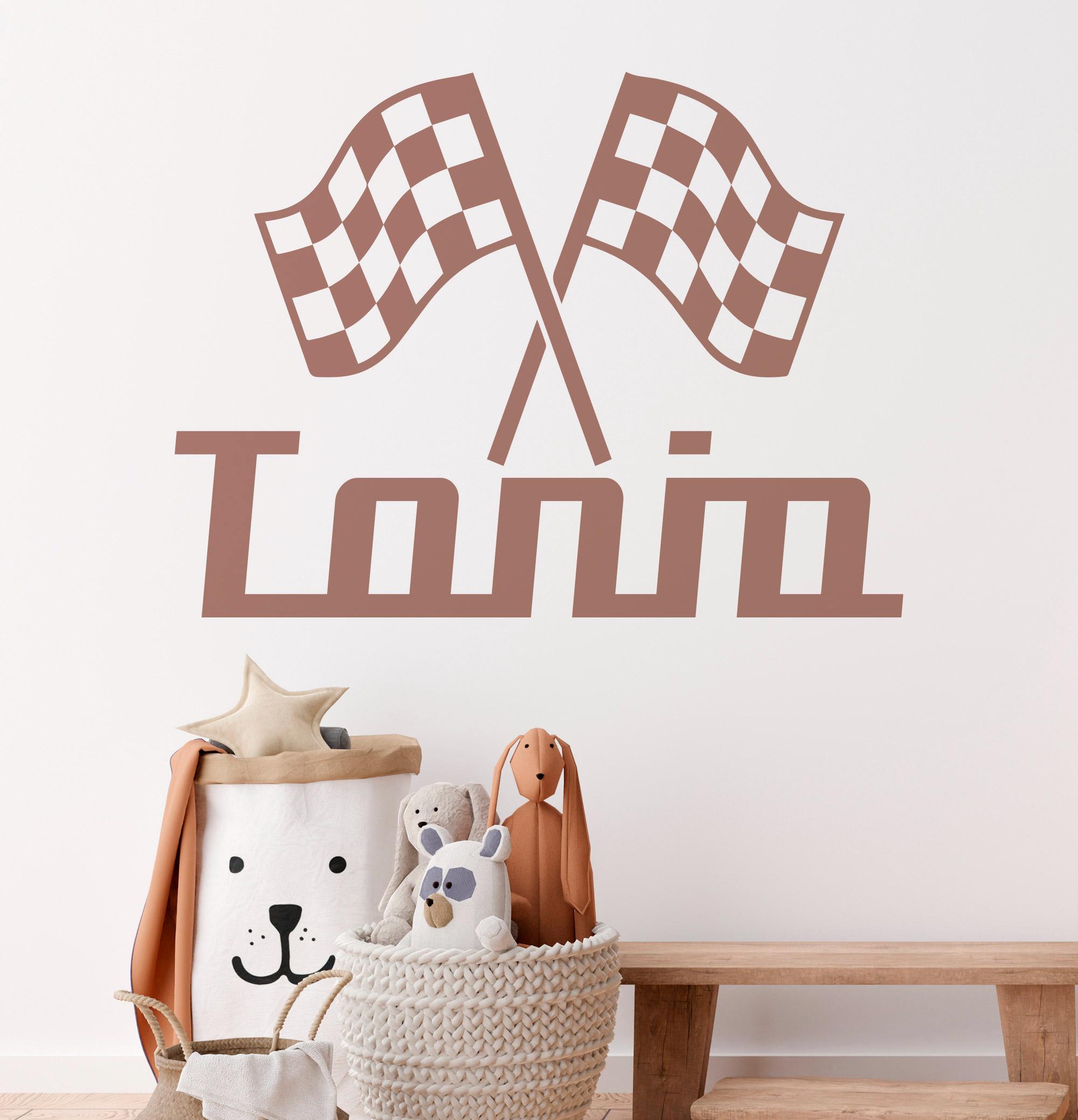 Personalized Race Car Wall Decal, Boys Name Wall Decals, Checkered ...