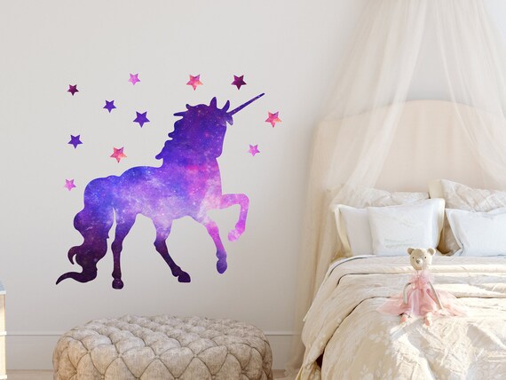 Unicorn Wall Decals - Custom Name Wall Decor for Girls - Galaxy Rainbow  Wall Art - Personalized Little Girl Room Decoration - Nursery Wall Decor