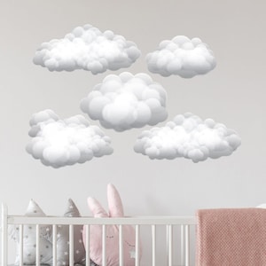 Calcomanías de pared de nubes esponjosas. Juego de 5. Pegatinas de pared para habitación infantil. Decoración de pared para dormitorio infantil. Calcomanía de pared de nubes ds11.