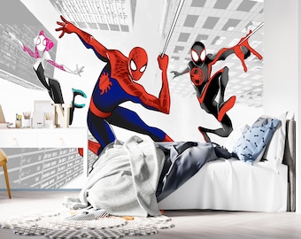 Papier peint Spiderman pour chambre d'ado, papier peint comics fond gris pour chambre de garçon, papier peint Spiderman pour la maison