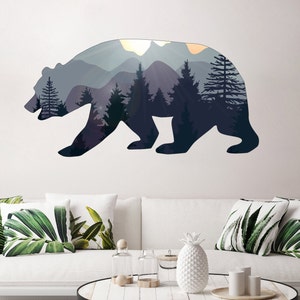 Forest Animal Bear Wall Decal. Woodland Animal Wall Decal Kids. Mountain Wall Decor. Nature Decal. Mancave Wall Decal Boy Room ds6