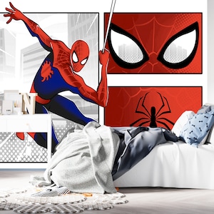 Superhero Spiderman Wallpaper for Boy Room, Wallpaper for Kids Child Bedroom, Peel and Stick Spiderman Art Mural, Superhero Comics Decor