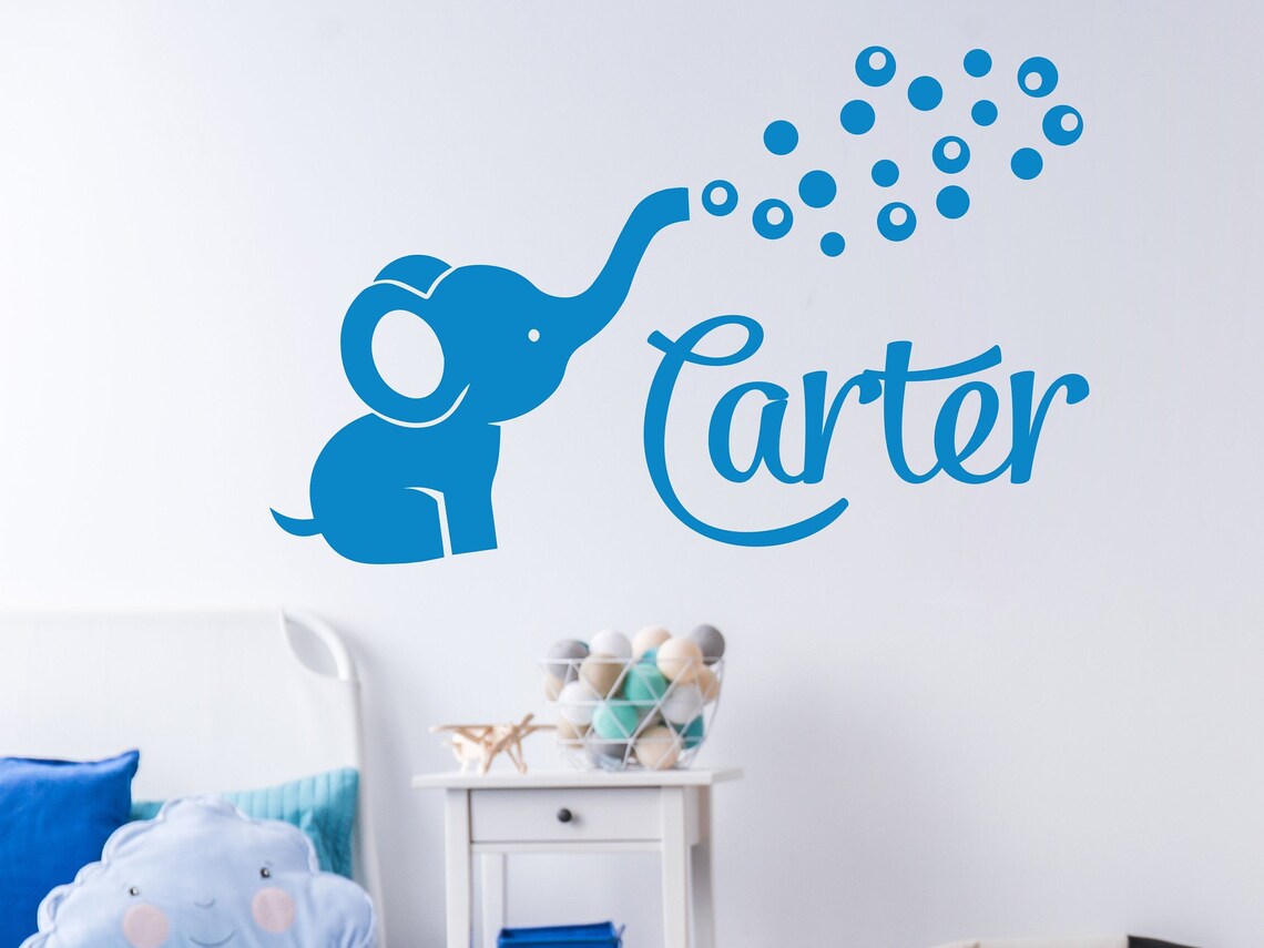 Elephant Name Decal. Nursery Boys Decals. Custom Name Decal Etsy