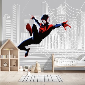 Spiderman Wallpaper Peel and Stick, Mural For Kids Room, Superhero Wallpaper  For Boy Room, MilesMorales Decor, Nursery Cityscape Wall Mural