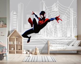 Spiderman Wallpaper Peel and Stick, Mural For Kids Room, Superhero Wallpaper  For Boy Room, MilesMorales Decor, Nursery Cityscape Wall Mural