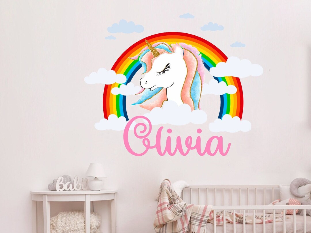 Unicorn Name Wall Decal. Above Bed for Girls Decor. Custom Name Wall