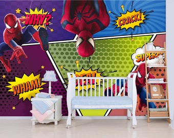 Spiderman Wallpaper for Boy's Room, Superhero Spiderman Wall Mural Decoration, Wall Covering Superhero Decor for Children Bedoom Nursery