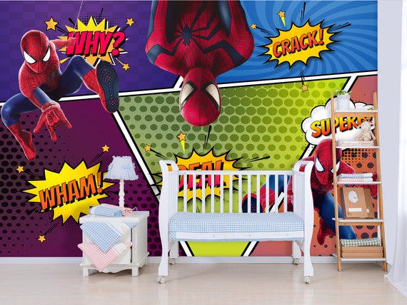 Spiderman Wallpaper for Boy's Room, Superhero Spiderman Wall Mural  Decoration, Wall Covering Superhero Decor for Children Bedoom Nursery 