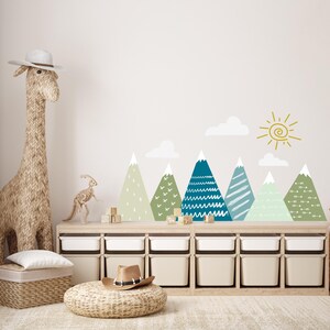 Mountain Wall Decal for Kids Room. Adventure Wall Decal Nursery. Woodland Boys Room Decal. Large Mountain Mural. Mountain Sticker FS54 image 3