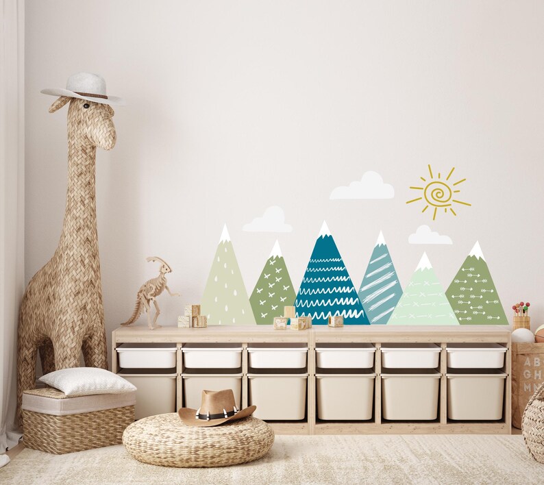 Mountain Wall Decal for Kids Room. Adventure Wall Decal Nursery. Woodland Boys Room Decal. Large Mountain Mural. Mountain Sticker FS54 image 3