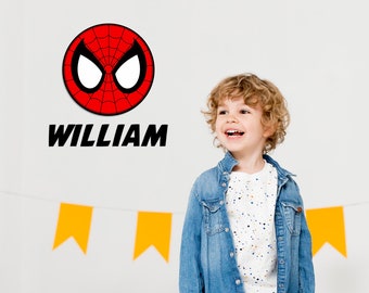 Spiderman Decal Above Bed for Boys. Superhero Personalized Custom Name Kids Room Decor. Nursery Decal. Head Spiderman Wall Sticker