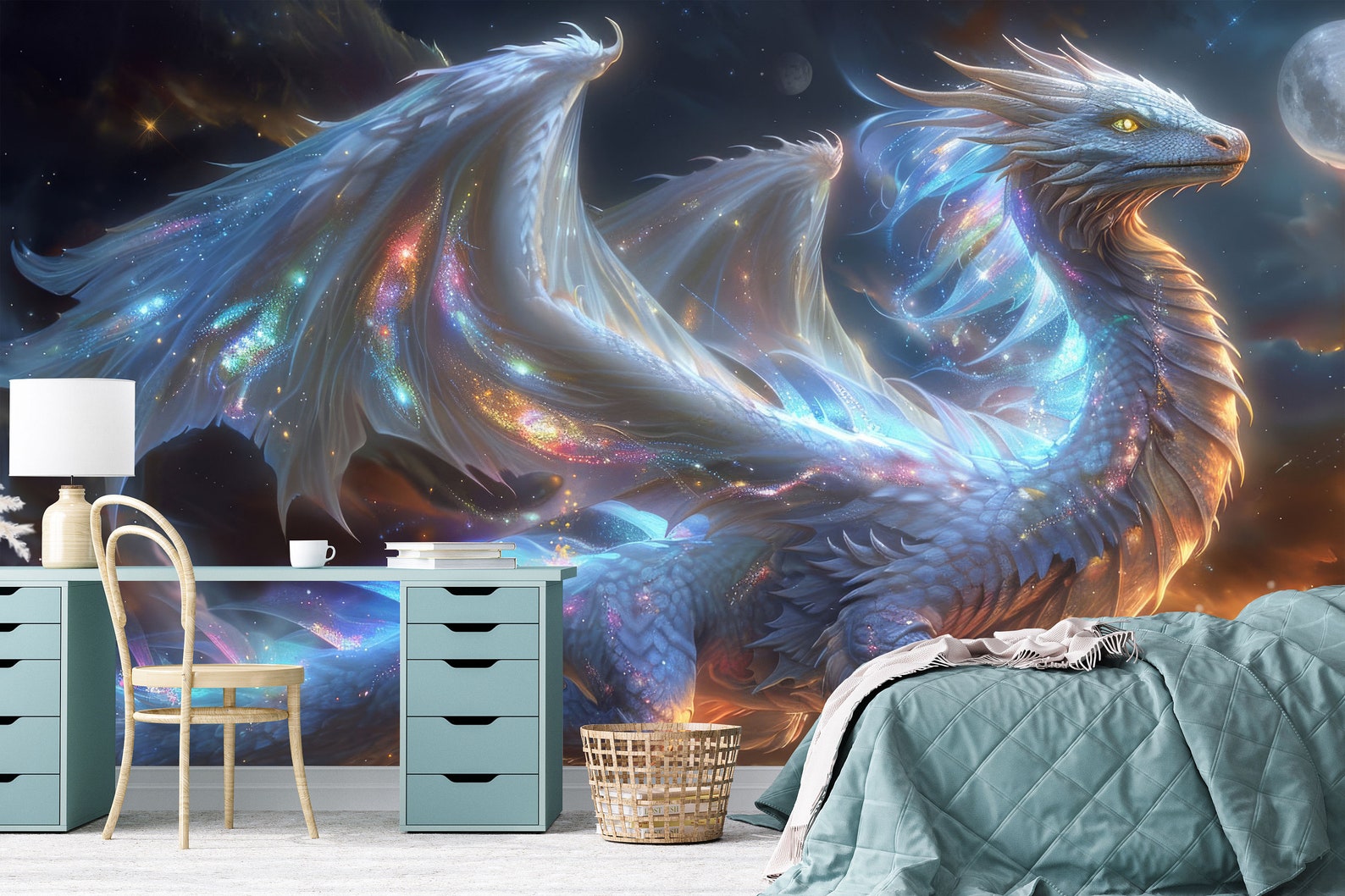 Magical Dragon Wallpaper Peel and Stick, Fairy Dragon Animal Wall Mural ...