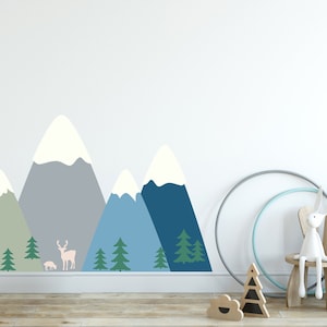 Woodland Baby Room Decor. Mountains Wall Decal. Adventure Nursery Mural. Forest Animals. Large Mountain. Mountain Wall Sticker FS31