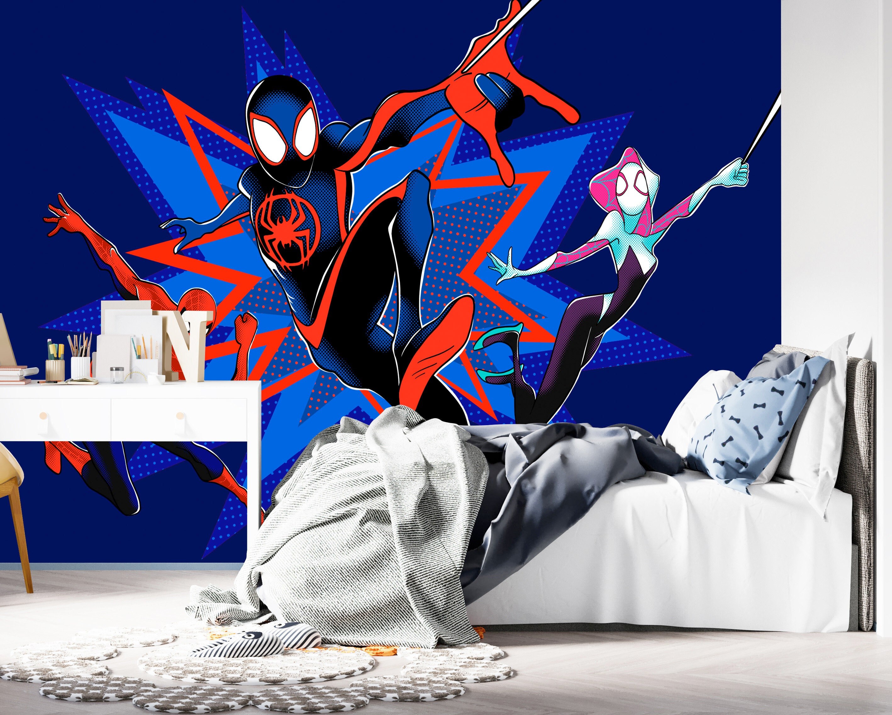 Superhero Spiderman Wallpaper for Boys Bedroom, Spiderman Accent Wallpaper for Kids PVC Free, Spiderman Comics Wall Mural Peel and Stick