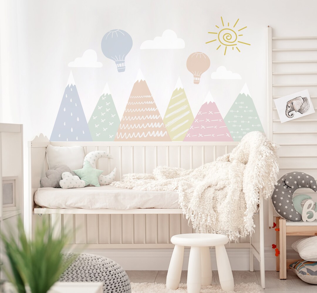 Mountain Wall Decals. Mountain Decal for Nursery. Sun and Cloud Decals