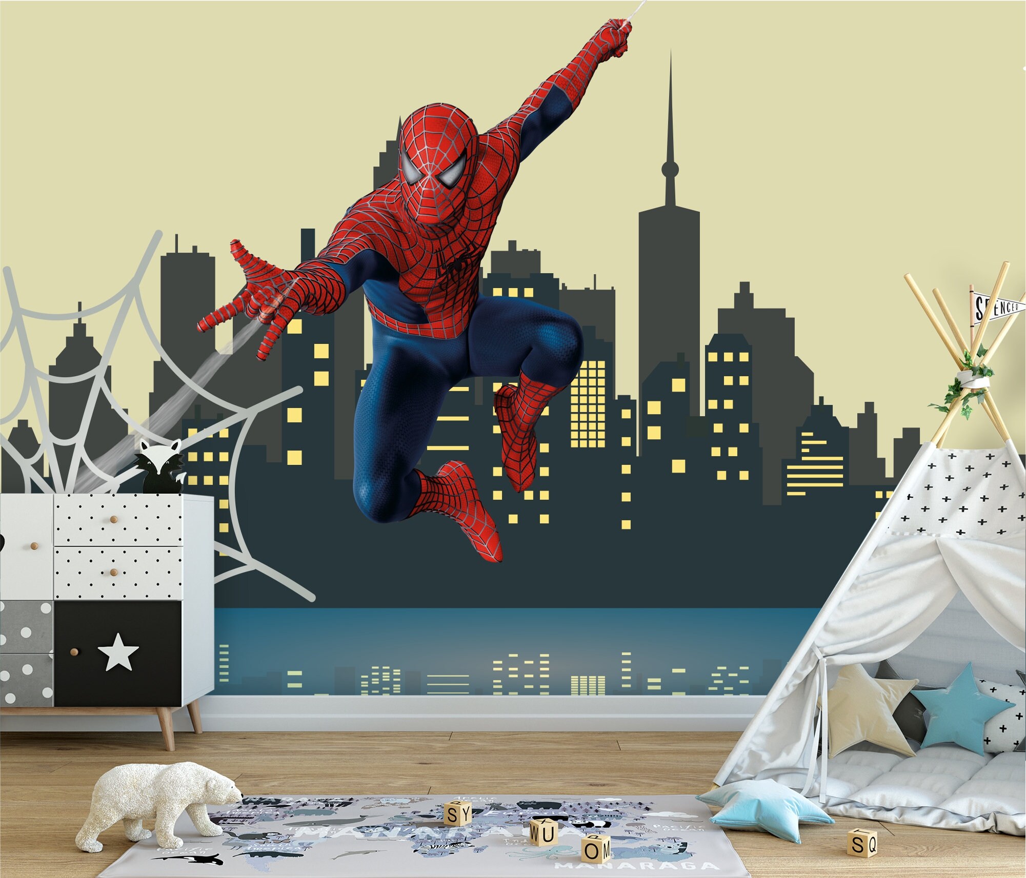 Spiderman Wall Mural Wallpaper Superhero SpiderMan Wallpaper Etsy