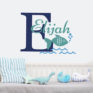 Wall decal kids boy Girl name decal above crib name Fish wall decal name wall decor kids