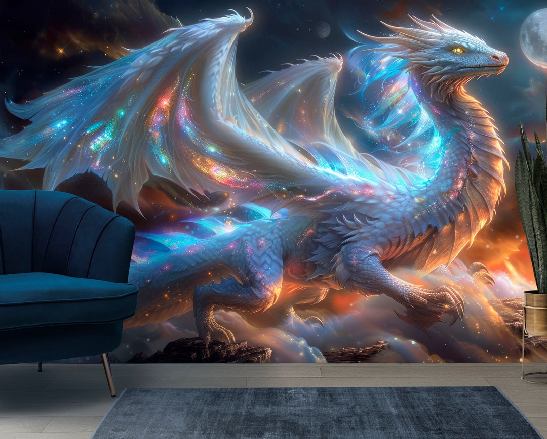 Magical Dragon Wallpaper Peel and Stick, Fairy Dragon Animal Wall Mural ...