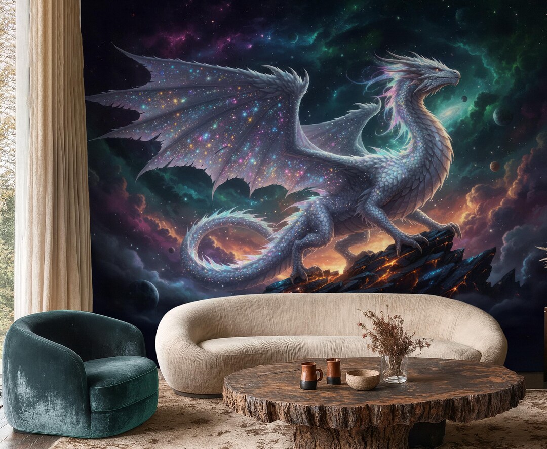 Magical Dragon Peel and Stick Wallpaper, Bedroom Wall Mural, Fantasy ...