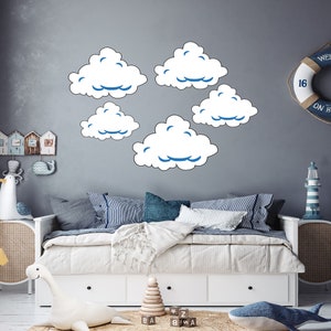 Clouds Wall Decal Set of 5 Stickers, Nursery Wall Stickers Clouds Kids Room Decor, Clouds Wall Decal for Boy Bedroom