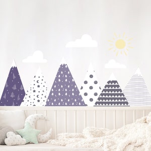 Patterned Mountain Wall Decals for Girl Room. Nursery Mountain Decal. Large Mountain Wall Decals. Wall Stickers Mountains Kids Room ds93