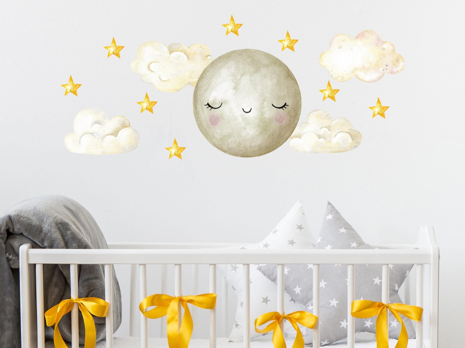 Moon and Stars Wall Decals. Clouds Nursery Stickers. Kids Room Decor ...