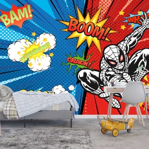 Spiderman Wallpaper for Boy Room, Superhero Spiderman Wall Mural, Wallpaper Superhero, Spiderman for Children Room, Wallpaper Nursery