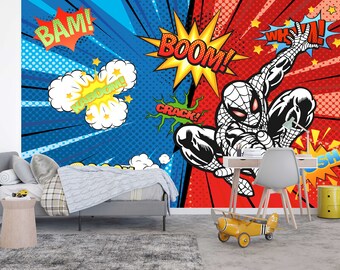 Spiderman Wallpaper for Boy Room, Superhero Spiderman Wall Mural, Wallpaper Superhero, Spiderman for Children Room, Wallpaper Nursery