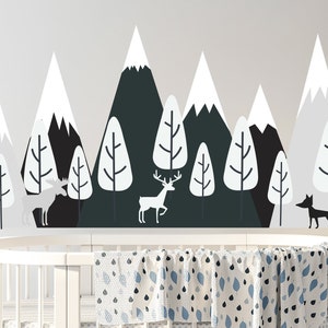 Mountains Wall Decal. Forest Animal Kids Room Wall Decor. Mountain Adventure Nursery Mural. Mountain Woodland Wall Art. Travel Stickers FS18