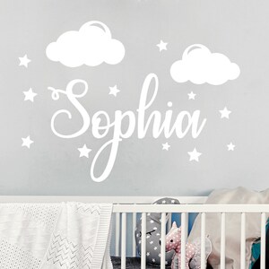 Clouds Name Decal. Nursery Girls Decals. Custom Name decal Nursery. Baby Stars Wall Sticker. Decals Above Bed for Kids. Above Crib Name DS71
