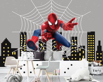 Papier peint Spiderman pour chambre d'enfant, papier peint SpiderMan pour chambre de garçon, décoration murale Spiderman, décoration murale sans PVC pour chambre d'enfant